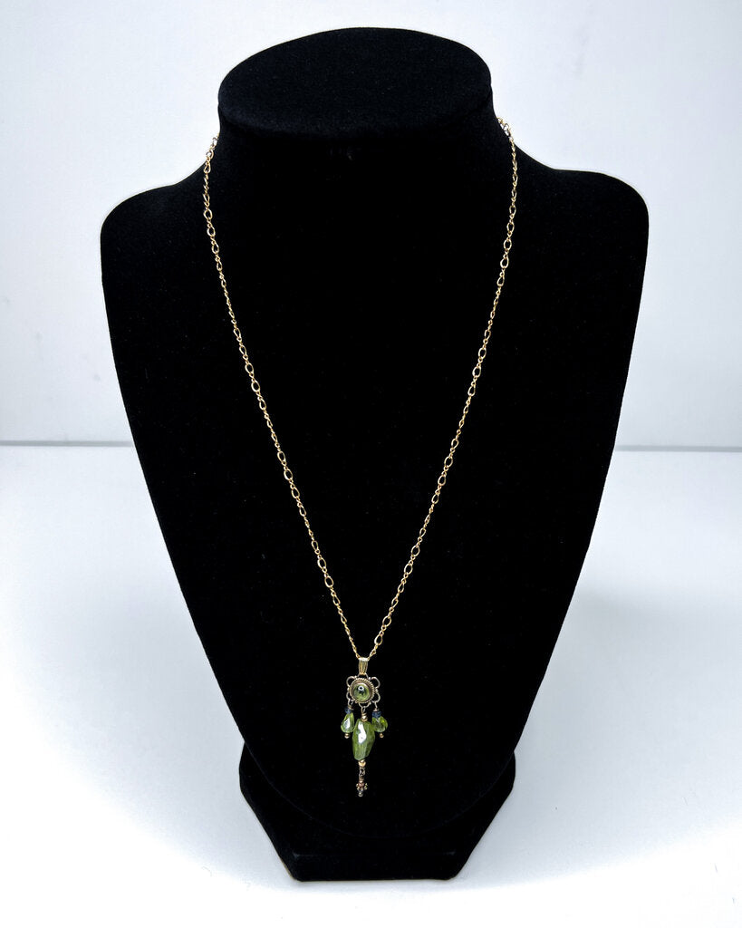 Necklace | Gold-Filled Chain W/ Green Crystals (14K)