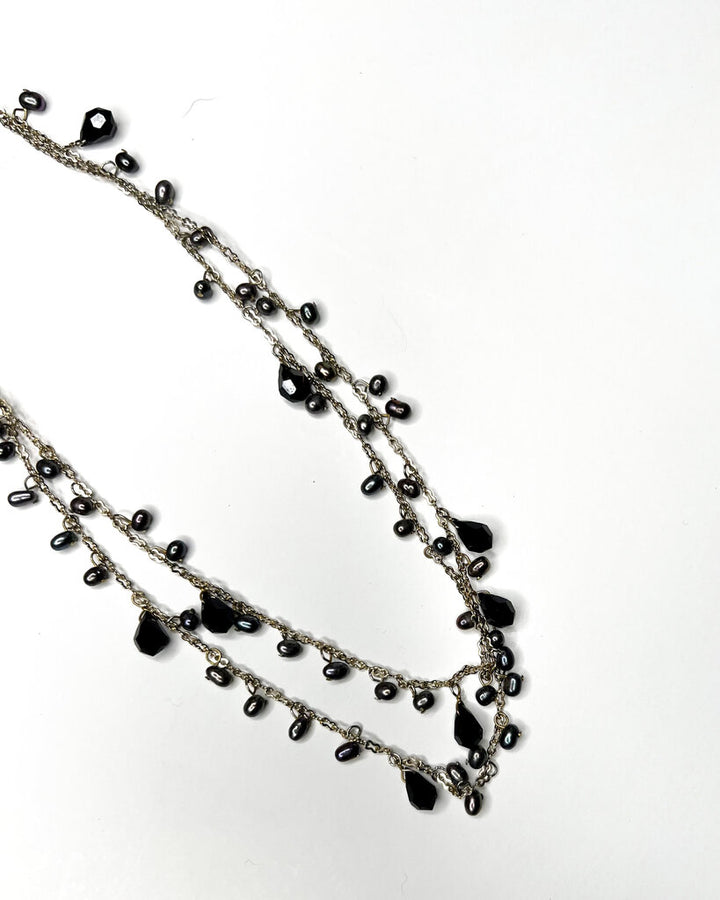 Necklace | Faceted Gems W/ Pearls on Chain